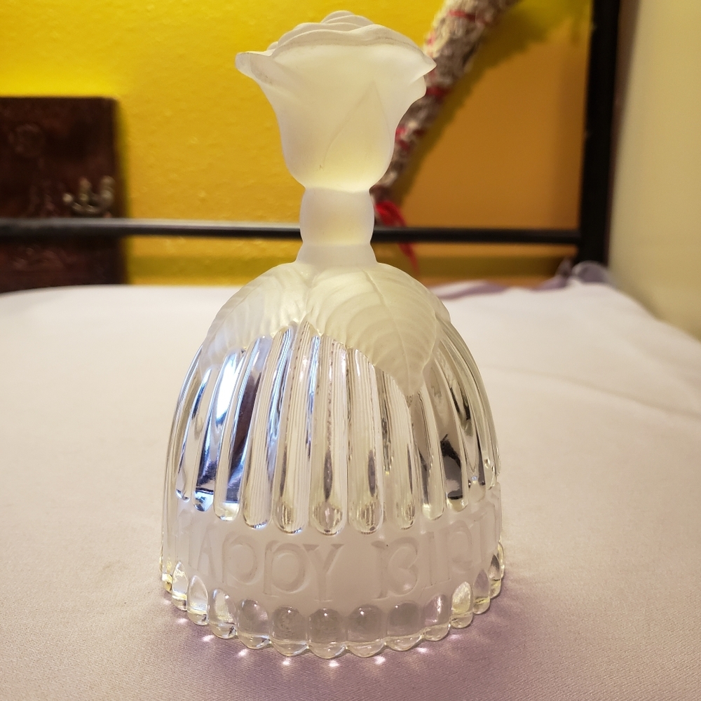 Vtg 70s Goebel Crystal Frosted Rose Birthday Bell - Picture 1 of 10